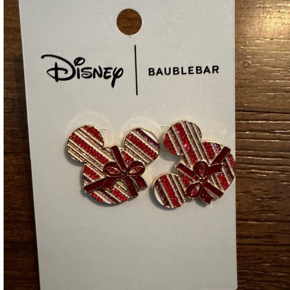 BaubleBar Disney Peppermint Mickey Head Earrings NWT